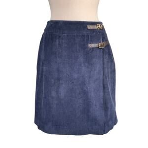 Boden Preppy Schoolcore Navy Corduroy Skirt Size 6 A-Line Buckle Detail Lined